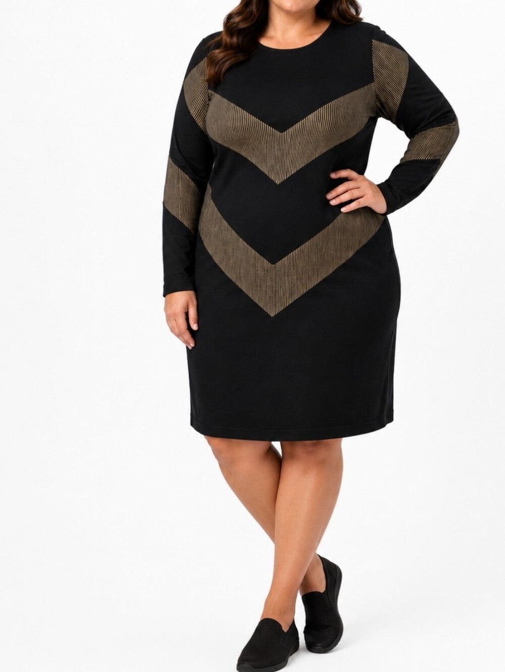 Joseph Ribkoff S14 Black Striped Chevron S14 Long Sleeve Dress Lined Elegant